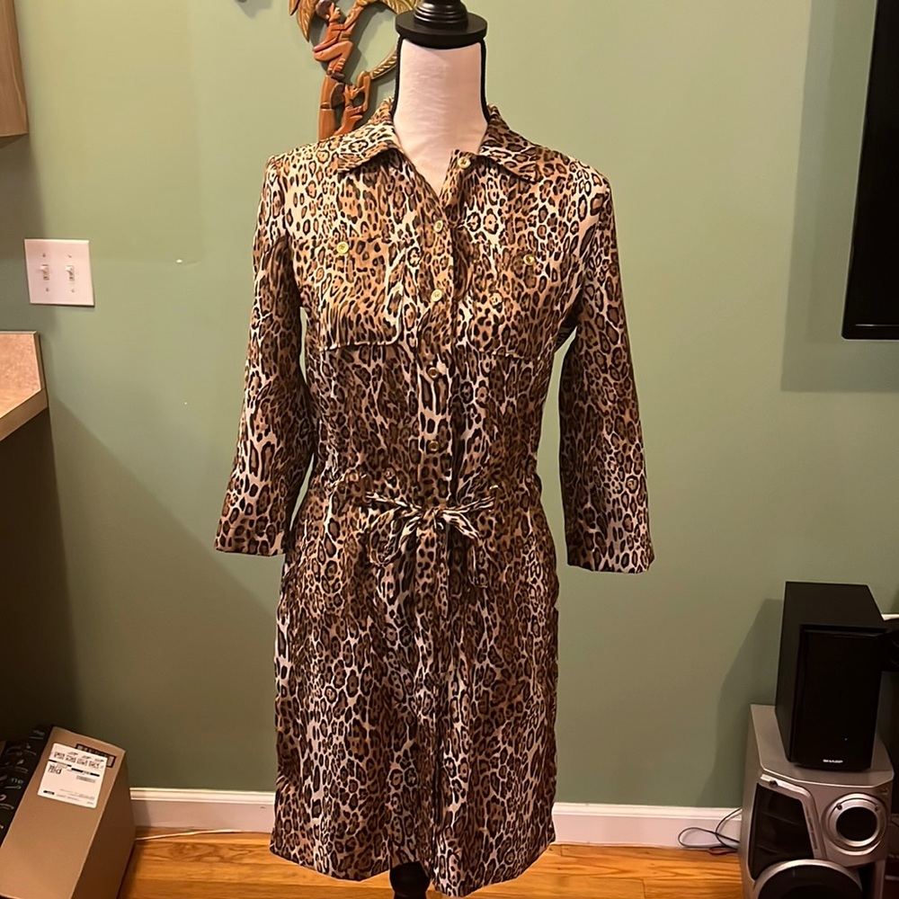 New York and company leopard shirt dress with tie waist.